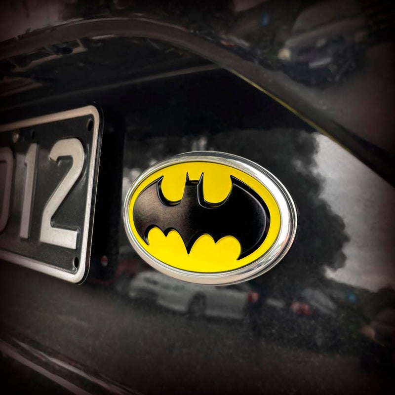 Fan Emblems Batman Car Emblem - 1989 Oval Bat Symbol 3D Auto Badge - Color: Black, Yellow, and Chrome - Size: 3.76 x 2.26 x 0.2 inches - Officially Licensed DC Car Accessories - Image 2
